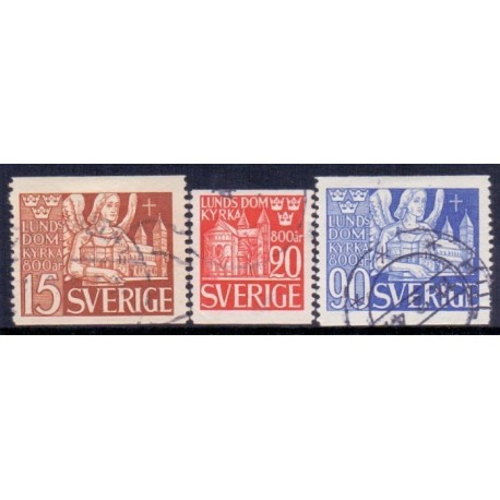 Sverige. 1946. Lund domkirke 800 års jubilæum. 15-90 Øre, AFA nr. 324-26 **   postfrisk stemplet FDC st,