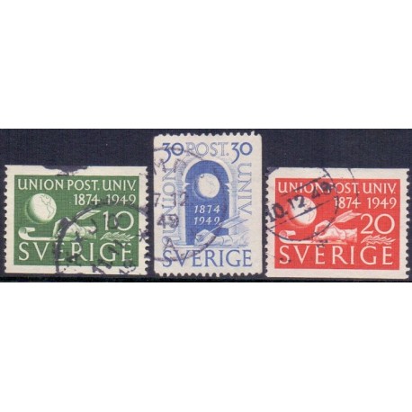 Sverige. 1949. Verdenspostforeningen, 10-30 Øre AFA nr. 357-59 **    postfrisk stemplet FDC st,