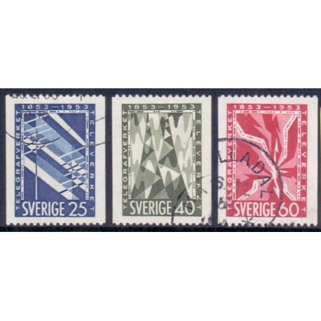 Sverige. 1953. Telegrafvæsnet 100 år, 25-60 Øre, AFA nr. 391-93 **  postfrisk stemplet FDC st,