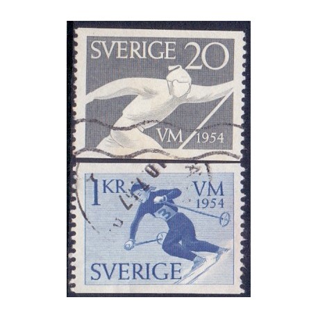 Sverige. 1954. Ski verdensmesterskaber, 20 Øre-1 Kr, AFA nr. 394-95 **  postfrisk stemplet FDC st,