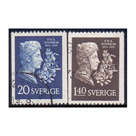 Sverige. 1955. P. D. A. Atterbom 20 Øre-1,40 kr, AFA nr. 417-18 **   postfrisk stemplet FDC st,