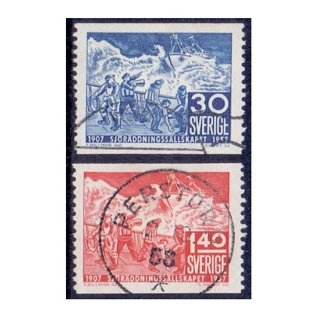 Sverige. 1957. Redningsselskabet 50 år, 30 Øre-1,40 kr. AFA nr. 427-28 st. ** (8)    postfrisk stemplet FDC st,