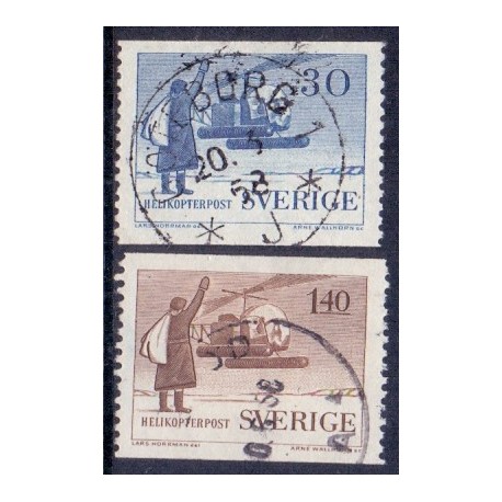 Sverige. 1958. 10 års helikopterpost, 30 Øre-1,40 kr. AFA nr. 440-41 **   postfrisk stemplet FDC st,