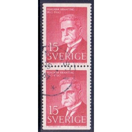 Sverige. 1960. Hjalmar Branting, i lodret par. AFA 471Co/Cn ** postfrisk stemplet FDC st,