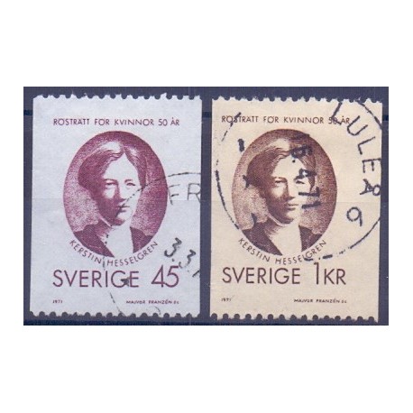 Sverige. 1971. Kvinders valgret 45 Øre-1 kr. AFA nr. 708-09 **    postfrisk stemplet FDC st,