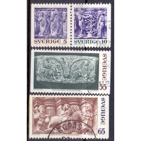 Sverige. 1971. Stenhuggerværker 5-65 Øre. AFA nr. 723Cv-26 ** (1 par+2)  postfrisk stemplet FDC st,