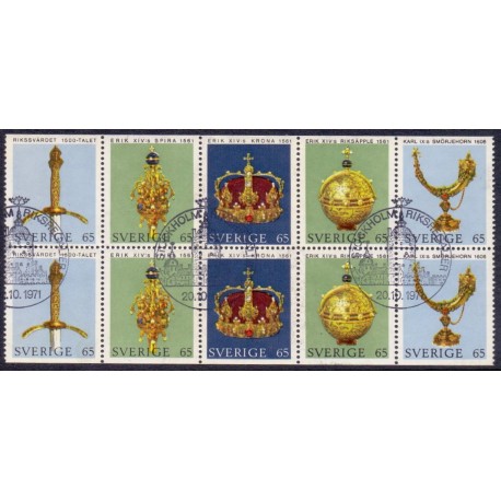Sverige. 1971. Rigsregalier. AFA nr. 729Co-733Cn ** (5 par)  postfrisk stemplet FDC st,