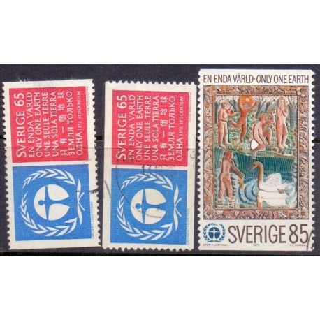 Sverige. 1972. FN miljøbeskyttelse 65-85 Øre, AFA nr. 764-64A ** (3)      postfrisk stemplet FDC st,