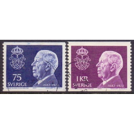 Sverige. 1973. Mindeudgave for Kong Gustav VI. 75 Øre-1 kr, AFA nr. 821-22 **    postfrisk stemplet FDC st,