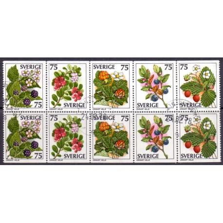 Sverige. 1977. Vilde bær, i parstykke AFA nr. 997Ch-1001Ch ** (5 par)    postfrisk stemplet FDC st,