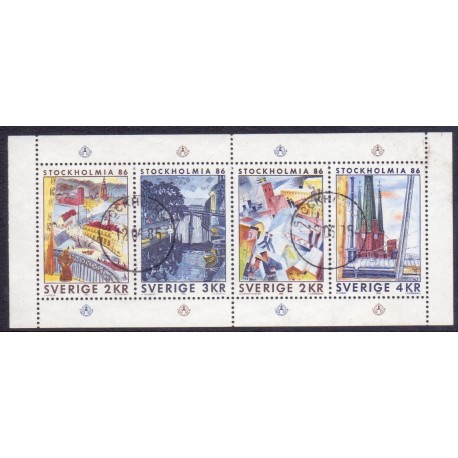 Sverige. 1986. Stockholmia. AFA nr. 1379-82 postfrisk miniark  Stemplet hæfte FDC parstykkke SWEDEN **/o