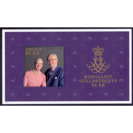 Færøerne 2017. Kongeligt guldbryllyp, miniark, AFA nr 884, Postfrisk stemplet FDC