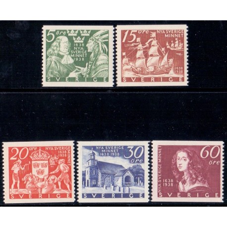 Sverige. 1938, Delaware 5-60 Øre, AFA nr. 250-54 **     postfrisk stemplet FDC st,