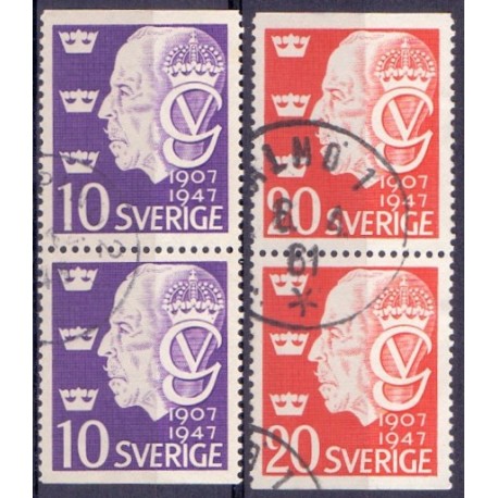 Sverige. 1947. Kong Gustav V's 40 års jubilæum. AFA nr. 335Co-336Cn ** (2)    postfrisk stemplet FDC st,
