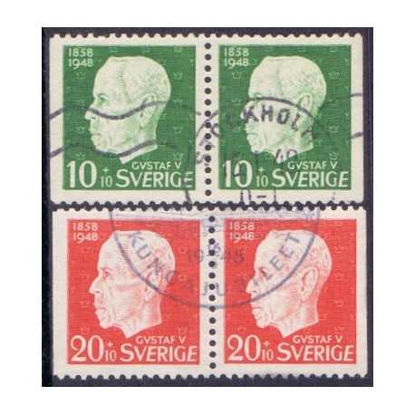Sverige. 1948. Kong Gustav V's 90 år, 10-30+10 Øre AFA nr. 349-51 **   postfrisk stemplet FDC st,