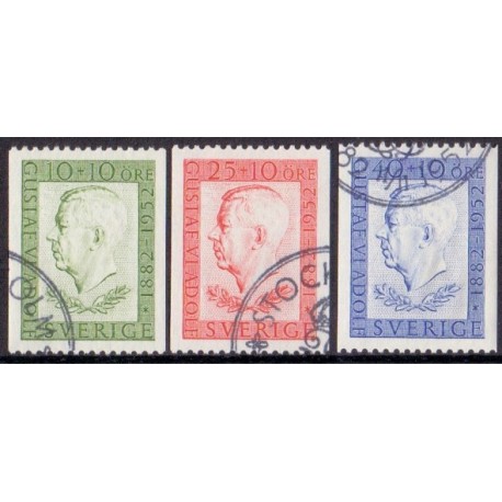 Sverige. 1952. Kong Gustaf VI 10-40+10 Øre, AFA nr. 382-84 **  postfrisk stemplet FDC st,