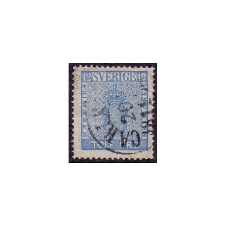 Sverige. 1858. 12 Øre, våben, Ultramarin, AFA nr. 9a, postfrisk stemplet