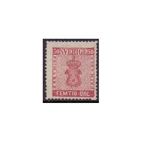 Sverige. 1858. 30 Øre, våben, Brun, AFA nr. 11, postfrisk stemplet