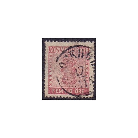 Sverige. 1858. 50 Øre, våben, Rosa, AFA nr. 12, postfrisk stemplet