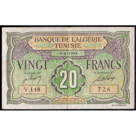 Tunesien. 20 FRANCS Pick. nr. 22 (4-6-1948)