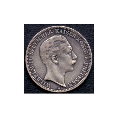 Tyskland-Germany. PREUSSEN 3 Mark 1909 A. WC527. Ag.