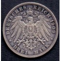 Tyskland-Germany. PREUSSEN 3 Mark 1909 A. WC527. Ag.
