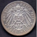 Tyskland-Germany. WÜRTTEMBERG 3 Mark Guillaume/Charlotte 1911 KM20. Ag.