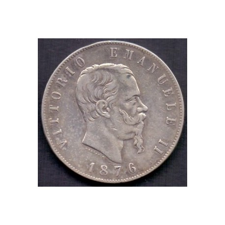 Italien-Italy. 1876 Vittorio Emanuele Ii, 5 Lira, Ag.