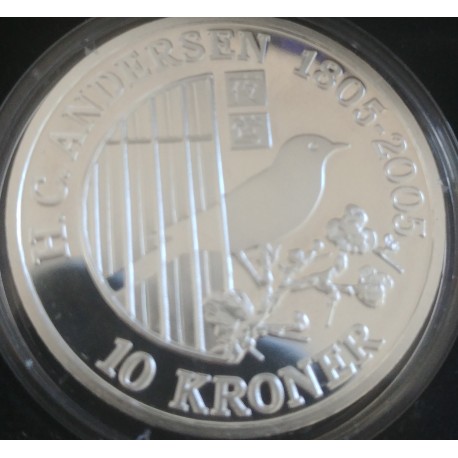 Eventyrmønt, H.C. Andersen, 10 kr 2005 "Nattergalen", Sieg 14, i original æske fra Den Kgl. Mønt