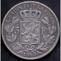 Belgien-Belgium. 5 F 1869 Leopold II. Ag.