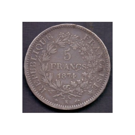 Frankrig-France. 5 Francs 1874. Bordeaux. Ag.