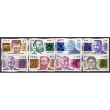 Norge. 2001. Nobelpris 100 år, i parstykker AFA nr. 1390-97 ** (4) stemplet postfrisk FDC