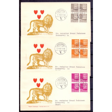1962, Lille rigsvåben.  AFA nr.  403-05 på  FDC med enkeltmærke  , 4-blok