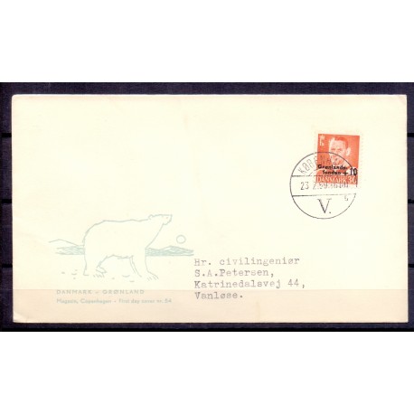 1959. Kong Frederik, Grønlandshjælpen AFA nr. 373 på  FDC med enkeltmærke  , 4-blok