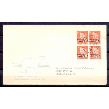 1959. Kong Frederik, Grønlandshjælpen AFA nr. 373 på  FDC med enkeltmærke  , 4-blok