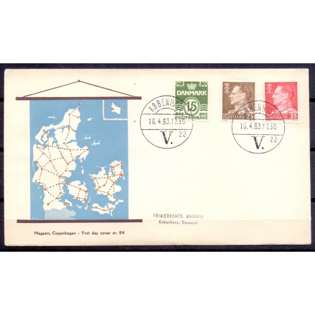 1963. Suppleringsværdier ALM papir,  AFA nr. 413-15 på  FDC med enkeltmærke  , 4-blok