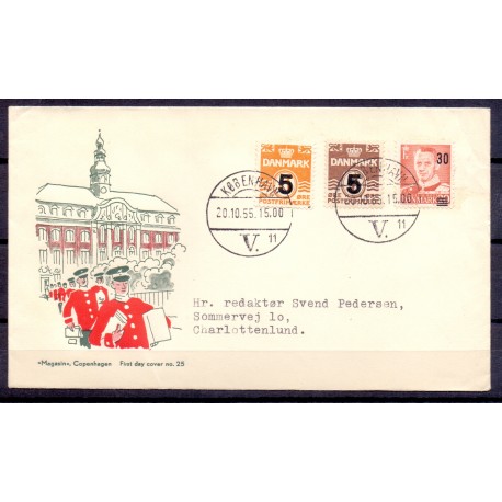 1955. Kong Frederik, AFA nr. 360 på  FDC med enkeltmærke   4-blok