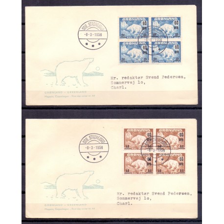 1956. Provisorier på FDC i 4-blok. AFA nr. 37-38