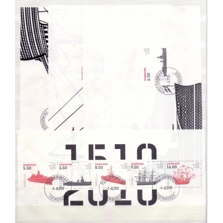 2010. Den danske flåde 500år. AFA nr. 1620Ea-24Ea, i postfrisk miniark Stemplet FDC