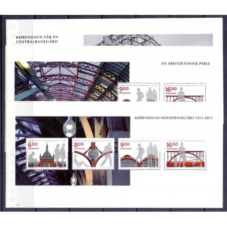 2011. Københavns Hovedbanegård 100 år. AFA nr. 1675A-78A,  i postfrisk miniark  Stemplet FDC