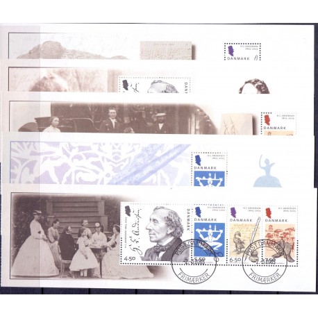 2005. H.C. Andersen's fødsel, AFA 1426-30, i postfriske miniark Stemplet FDC