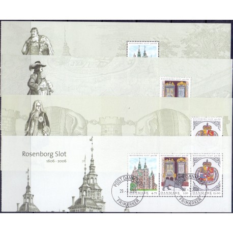 2006. Rosenborg Slot 400 år, AFA nr. 1463-65, postfrisk  miniark Stemplet FDC