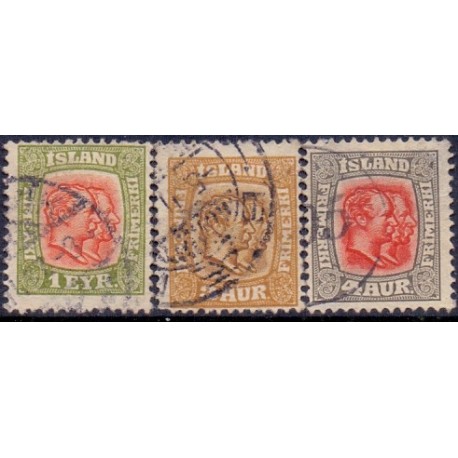 Island. 1907. Dobbelt konger AFA nr. 48-50 **   postfrisk st. stemplet FDC