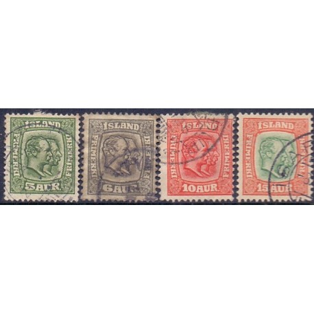 Island. 1907. Dobbelt konger, AFA nr. 51-54 st. **  postfrisk st. stemplet FDC