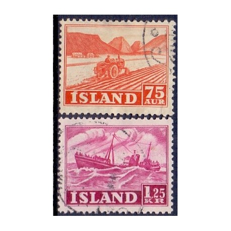 Island. 1952. Slupperingsværdier. AFA nr. 276-77 **  postfrisk st. stemplet FDC