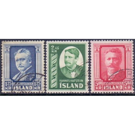 Island. 1954. Hannes Hafstein mindeudgave, komplet sæt. AFA nr. 294-96  **  postfrisk st. stemplet FDC