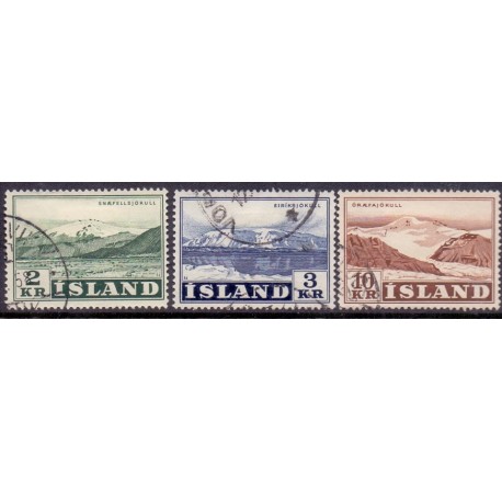 Island. 1957. Bjerglandskaber, komplet serie.  AFA nr. 317-19  **  postfrisk st. stemplet FDC