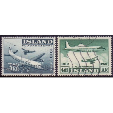 Island. 1959. Lufttransport på Island.  AFA nr. 334-35 ** postfrisk st. stemplet FDC