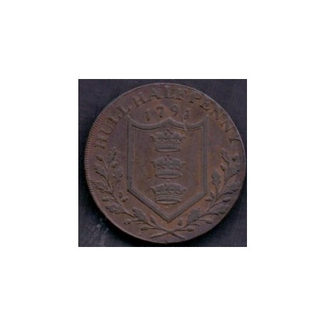 England-Great Britain.  Hull Sailing Ship Halfpenny 1791/1794 D&H Yorks.23