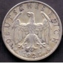 Tyskland-Germany. 2 Reichsmark 1925 J. KM 45. Ag.